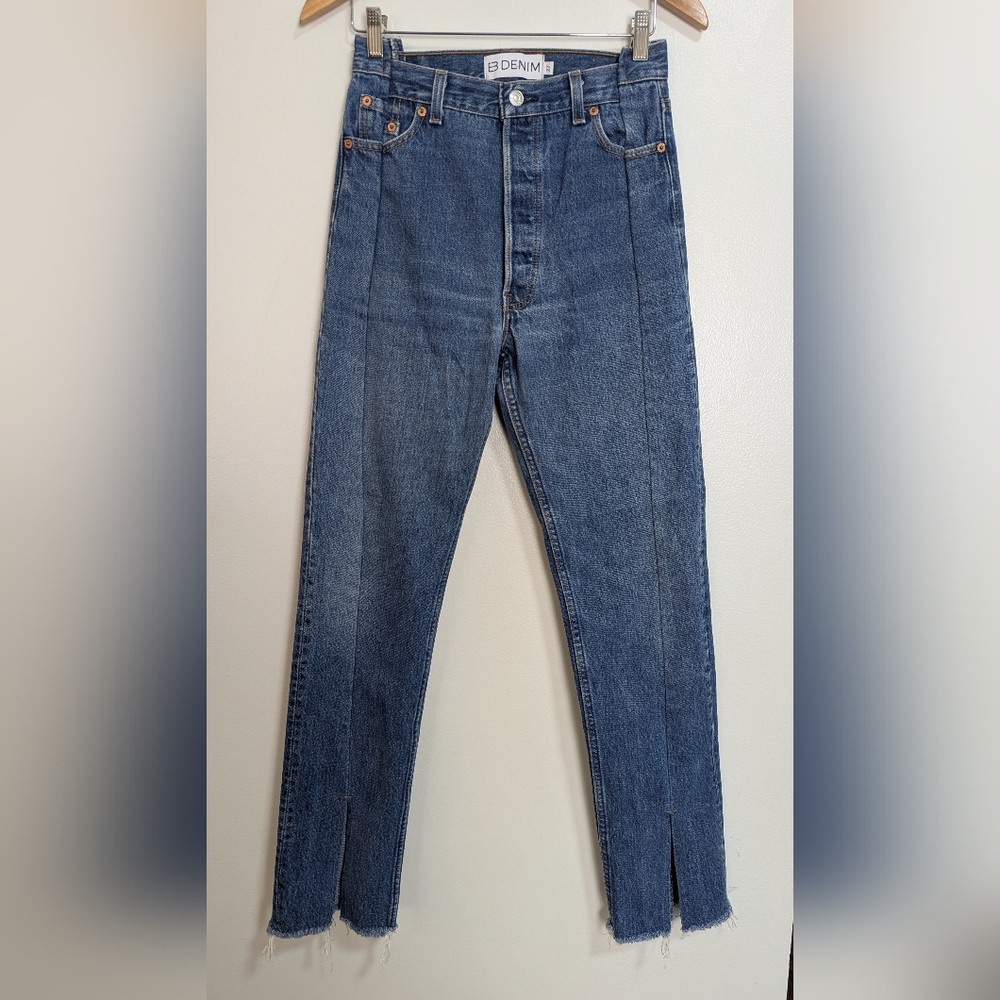 EB‎ Jeans Reconstructed High Rise Button Fly Split Hem Size 27